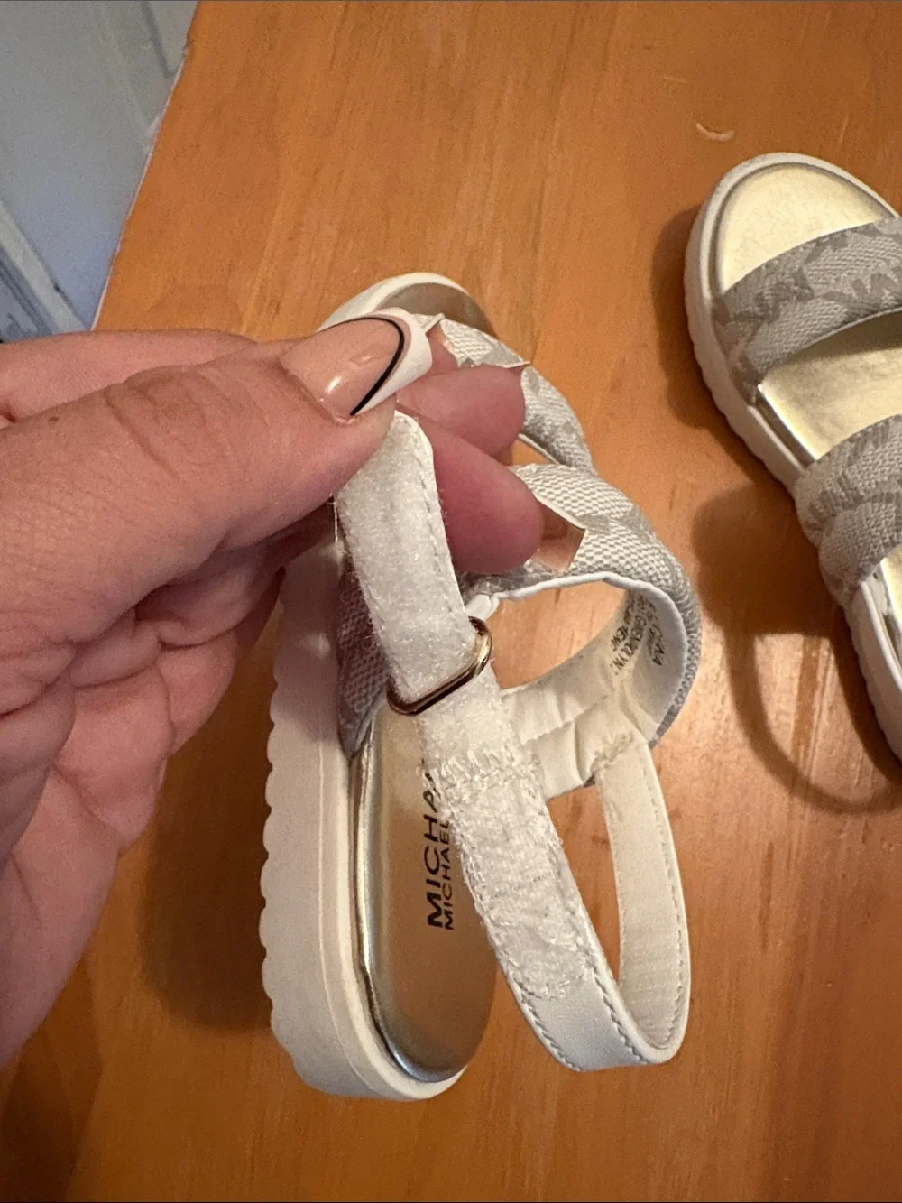 Michael Kors Kids White and Gold MK Logo Strap Sandals